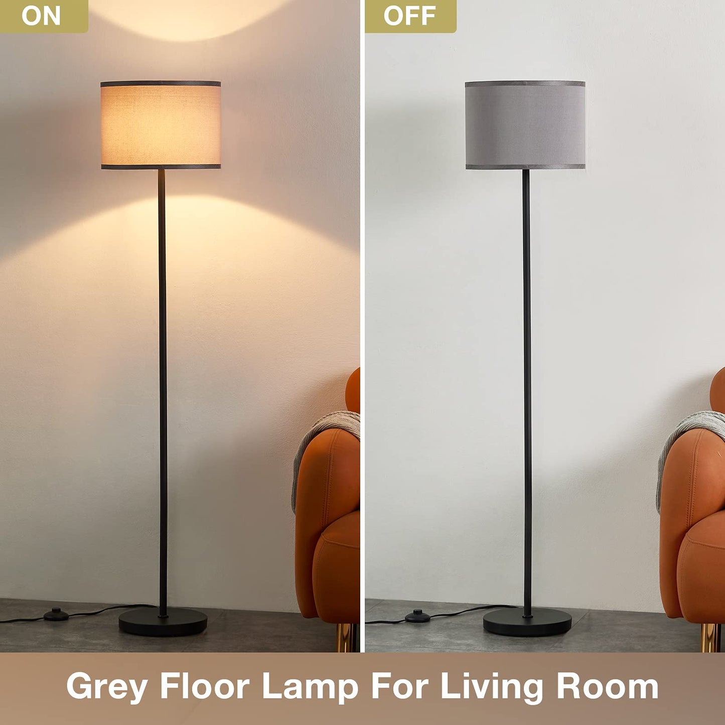 Ambimall Floor Lamp for Living Room, Modern Floor Lamp with Shade, Tall Lamps for Living Room, Bedroom, Office, Dining Room, Stick Floor Lamp with Grey Lampshade(Without Bulb)