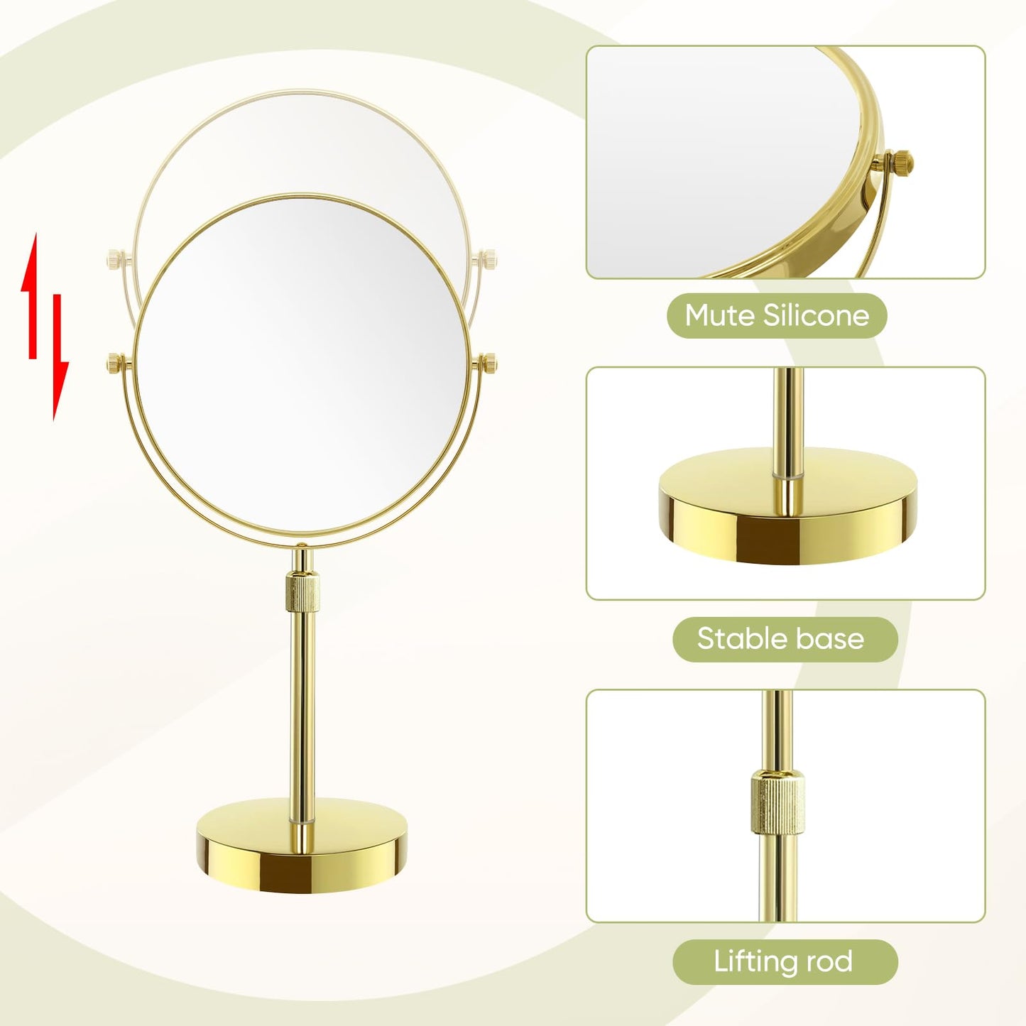 Nicesail Table Mirror 1X 10X Magnifying Mirror Double Sided, Vanity Makeup Mirror 360 Rotation 8 Inch Desk Mirror, Shiny Gold