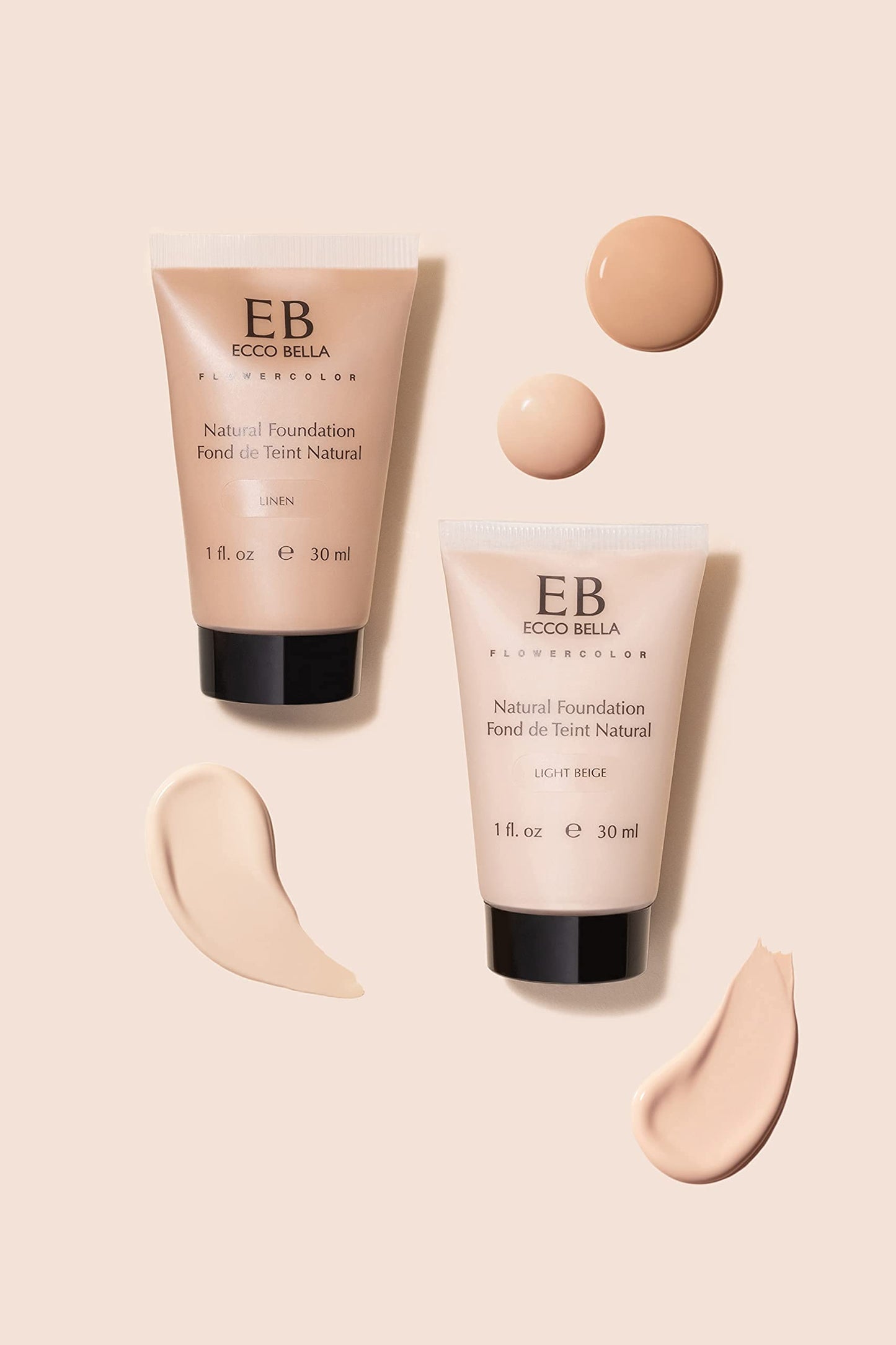 Ecco Bella Liquid Foundation Makeup - Lightweight, Buildable Coverage - Hydrating Foundation - Clean Foundation Makeup, Vegan - Protects & Hydrates Skin - Light Beige