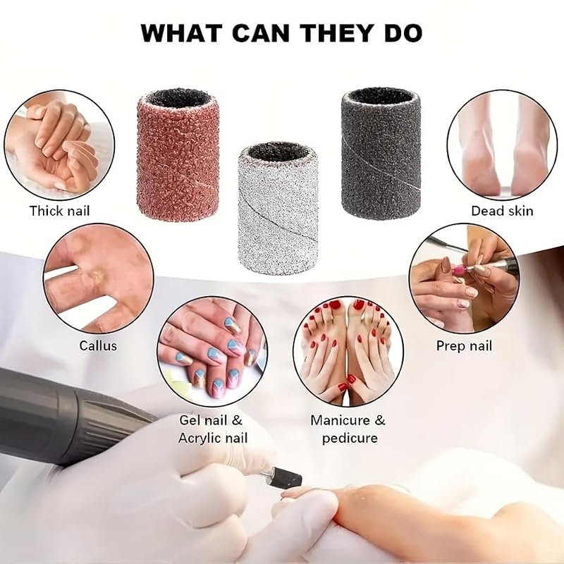 DAIXIANGER 210Pcs Nail Drill Sanding Bands Set with 3 Grits & Mandrel - Black, White, Red