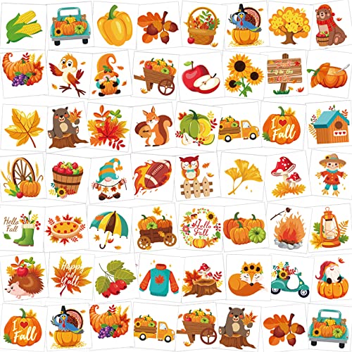 HOWAF 96 Pcs Thanksgiving Temporary Tattoos, 48 Fall Harvest Designs