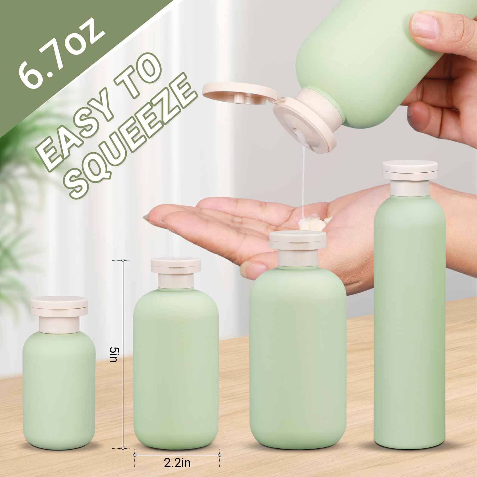 ASEVAT 6.7 oz Plastic Leak Proof Travel Bottles for Toiletries, Plastic Travel Size Containers, Shampoo and Conditioner Bottles Refillable Squeeze Bottle for Lotion, Body Wash (3Pcs)