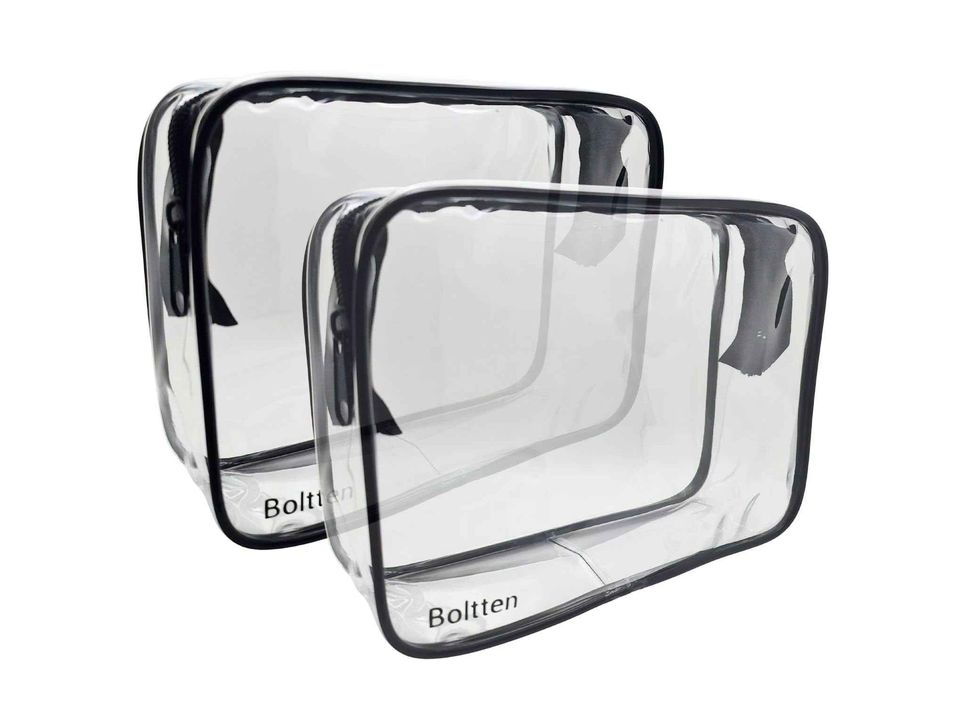 Boltten TSA Approved Clear Toiletry Bag 2-Pack, Quart Size Travel Cosmetic & Makeup Bags, Carry-On Airport Compliant