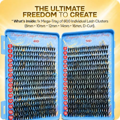 Q&T 600pc Lash Clusters Bundle 8-16mm D Curl Extensions