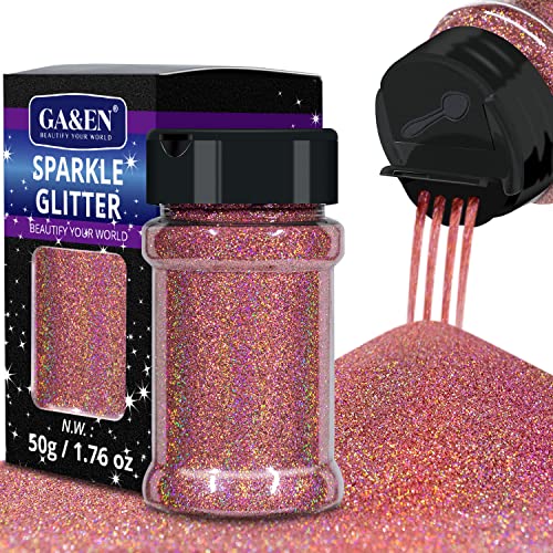 Holographic Ultra Fine Glitter 50g Rose Gold Fine Glitter 50g/1.76oz Sparkle Glitter Powder for Resin Tumbler Project and Craft Iridescent Glitter for Nail Art and Body Makeup