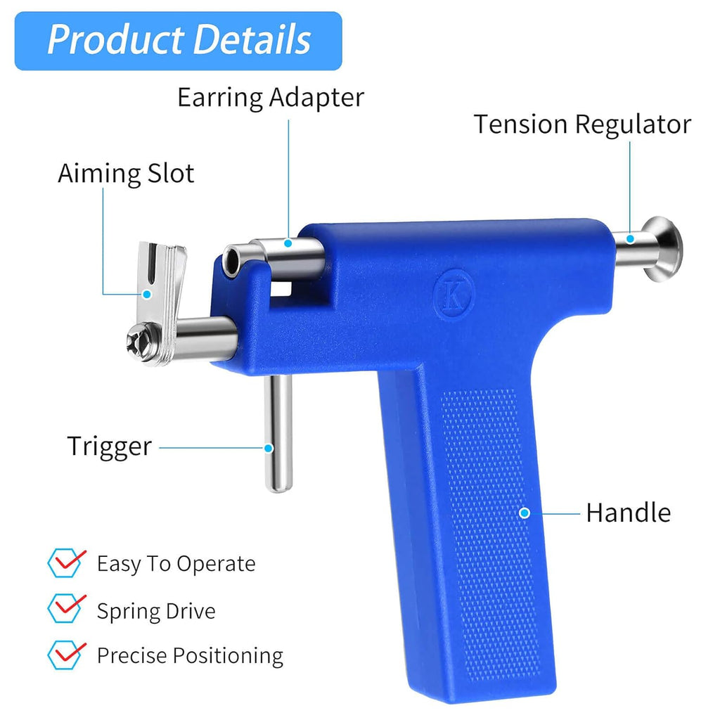 Professional Ear Piercing Gun Kit, Reusable Piercing Gun with Stainless Steel Piercing Earrings Studs, Crystal Earrings for At Home Salon Earlobe Cartilage Helix Tragus Piercing Tool Kit