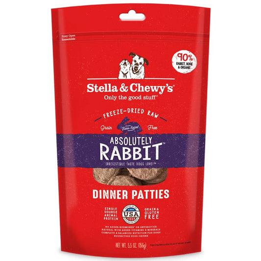 Stella & Chewy's Freeze Dried Raw Dinner Patties – Grain Free Dog Food, Protein Rich Absolutely Rabbit Recipe – 5.5 oz Bag