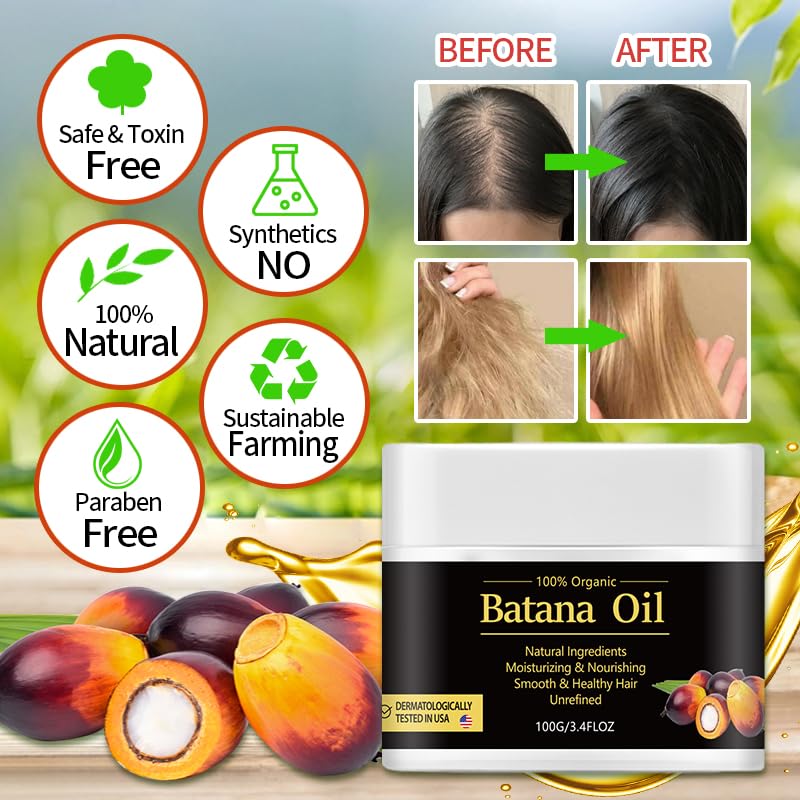 Raw Batana Oil for Hair Growth，100% Natural Hair Growth Oil Promotes Hair Thickness, Strengthening, Batana Prevents Hair Loss epairs damaged Hair Mask hair Scalp Care for Men & Women 3.4 OZ 100G