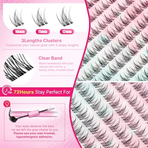 Manga Lash Clusters Kit - 144pcs Wispy Anime Lashes with Invisible Band