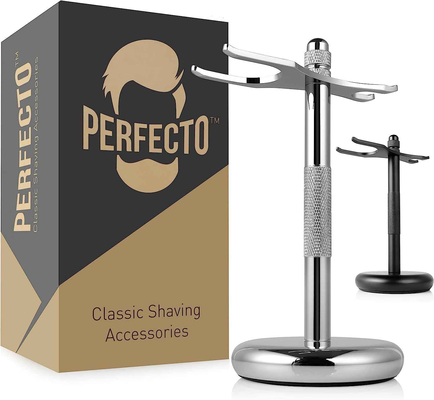 Perfecto Brown Shaver Brush + Chrome Stand Bundle
