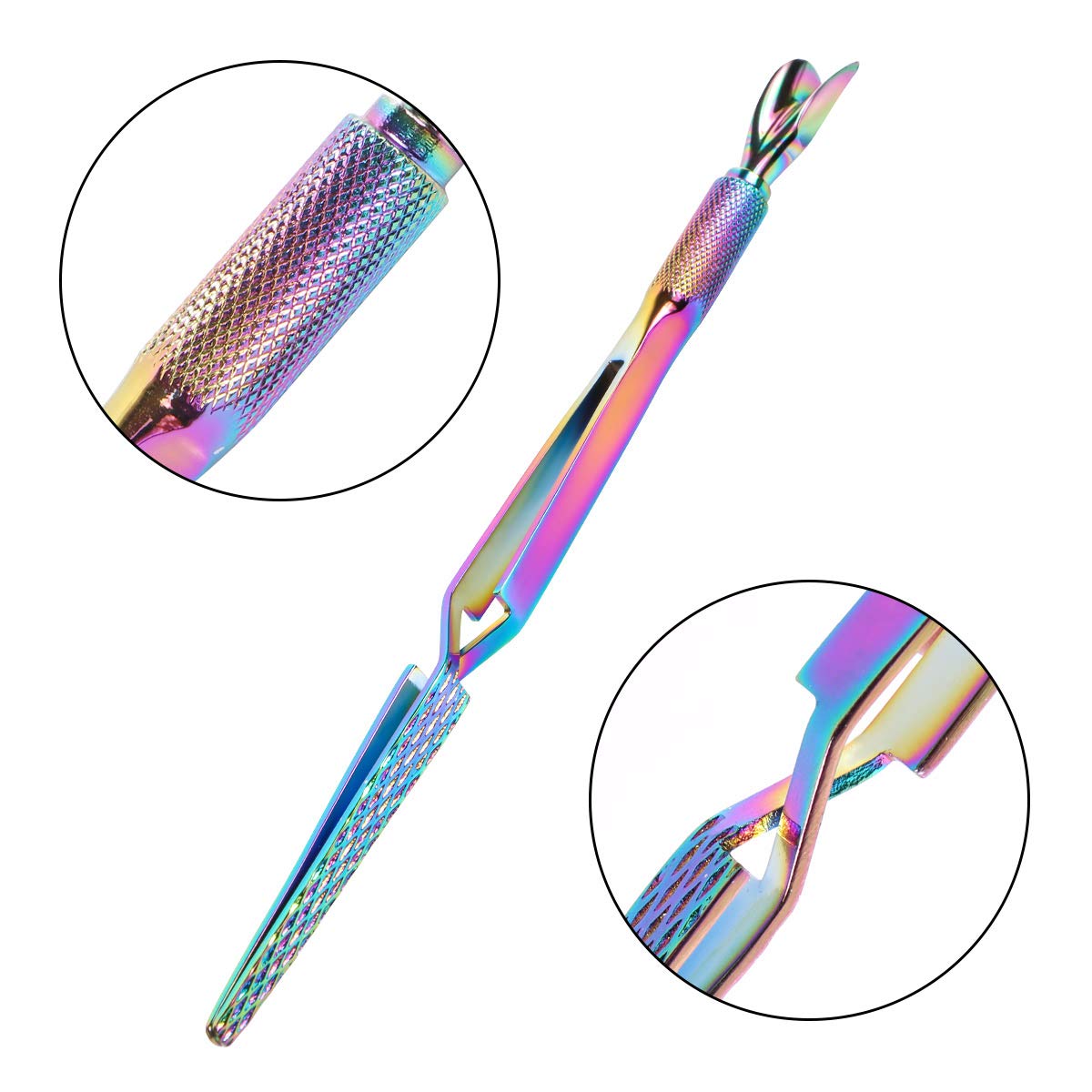 Colorful Stainless Steel Nail Art Tools Pinching Cuticle Pusher and Cuticle Cutter Nipper - Multifunction False Nail Cutter Shaping Tweezers Manicure Tools