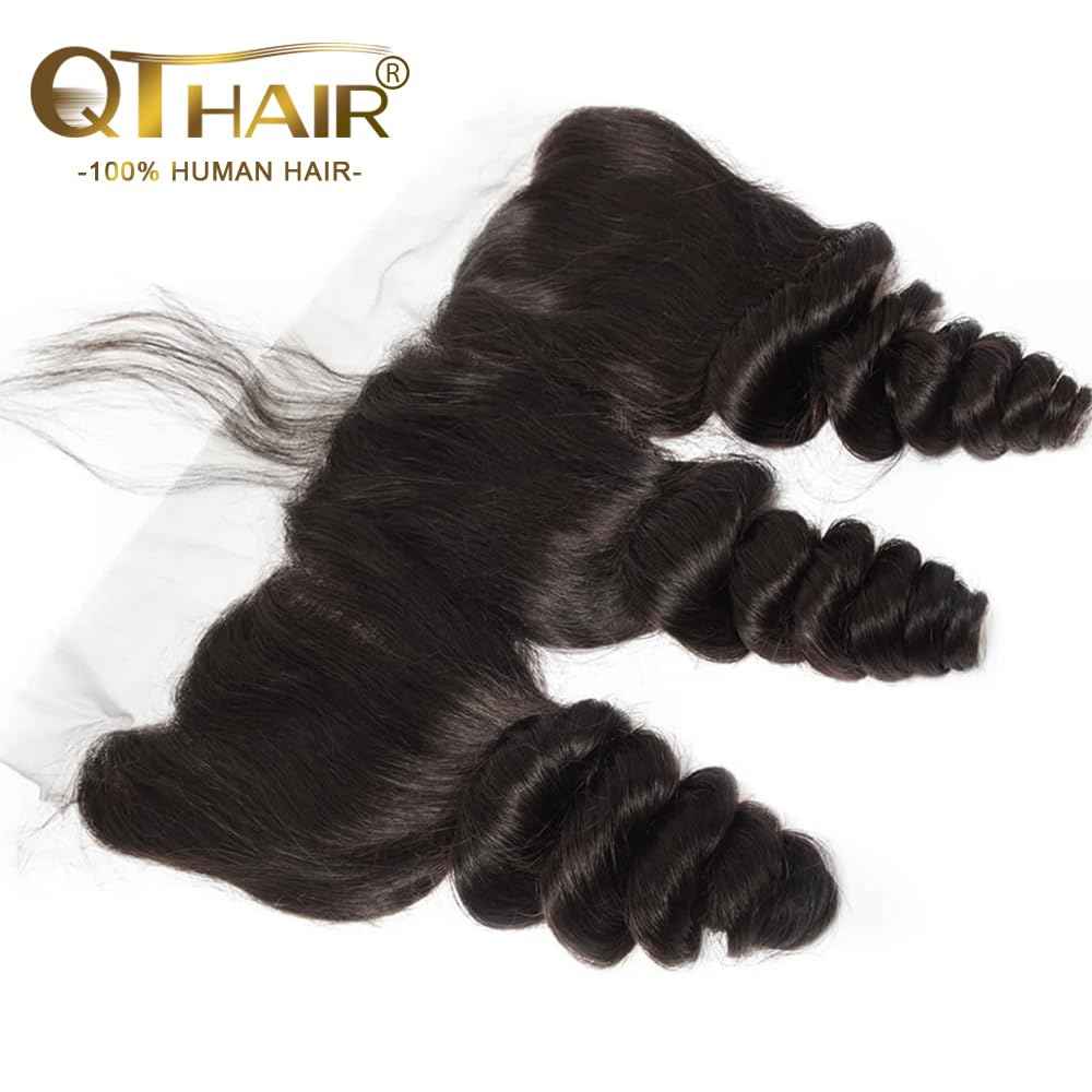 QTHAIR 16A 13x4 HD Lace Frontal Human Hair Loose Wave Frontal Pre Plucked with Baby Hair Ear to Ear Transparent Lace Closure 100% Unprocessed Brazilian Virgin Human Hair(12inch)