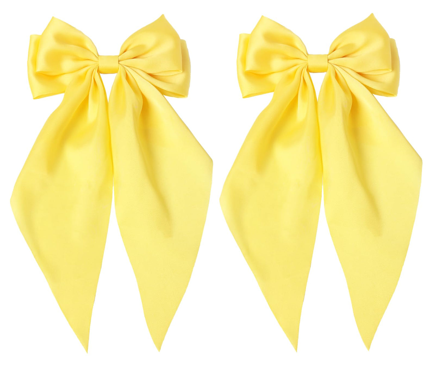 Furling Pompoms Hair Bows for Women - Pack of 2 Yellow Hair Bow Clips for Girls Satin Big Bows Long Tail Alligator Clip Ribbon Hair Barrette Hair Accessories for Bridal Bachelorette Party