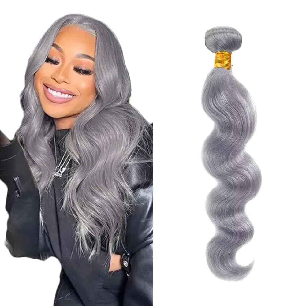 Grey Bundles Body Bundles Human Hair 28 Inch Unprocessed Brazilian Virgin Weave Hairs Gray 1 Bundle 50 Gram Per Bundle Human Hair Extensions