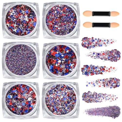Teenitor Red White and Blue Body Glitter Gel Set for 4th of July