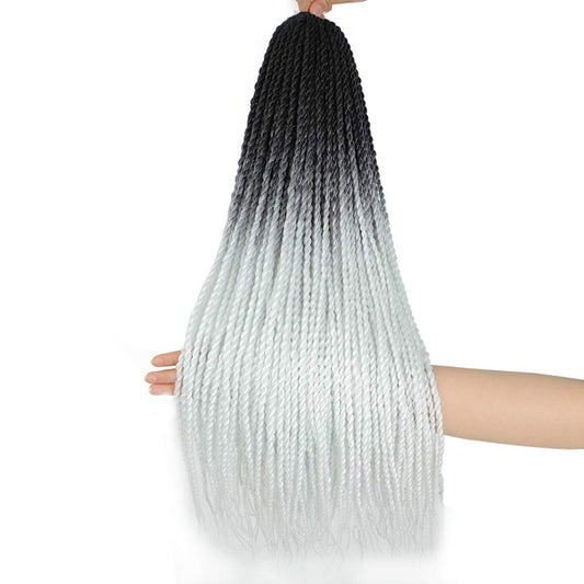 6Pack Senegalese Twist Crochet Hair Ombre White Box Braids Synthetic Hair Extensions 30Roots/Pack Small Havana Twist Crochet Hair 24inch(1B/White, 600g/Lot)