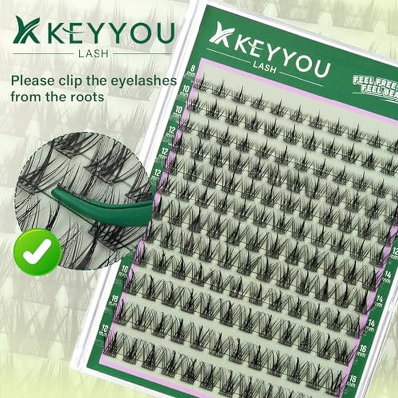KEYYOU Lash Clusters Kit - 144pcs C Curl Wispy Lashes 8-18mm