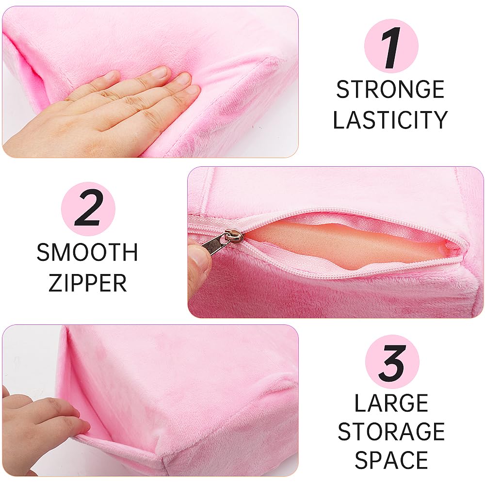 Beauty Salon Eyelash Extension Neck Pillow - Comfortable Velvet Beauty Memory Foam Pillow,Eyelash Pillow Grafted Eyelash Curve Pillow with Makeup Pocket to Protect Neck (Pink)