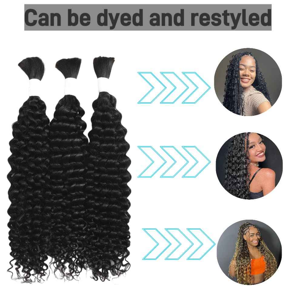 Human Braiding Hair for Boho Braids 3 Bundles 150g 14Inch Water Wave Human Hair Braiding Hair 12A Brazilian Virgin No Weft Hair Extensions for Bohemian Knotless Braids Bulk Human Hair for Braiding