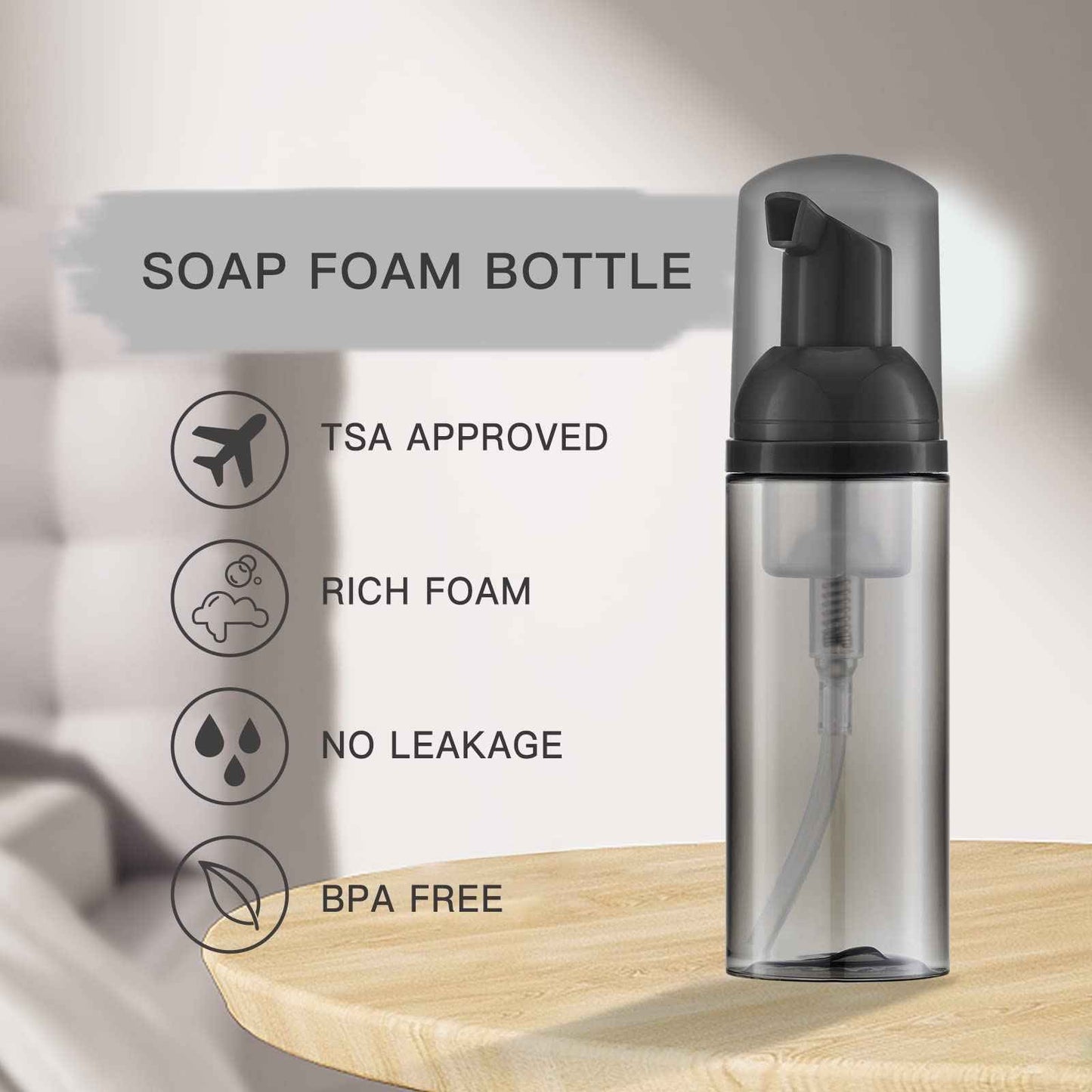 Tekson 30PCS Soap Foam Bottle (2 oz), Empty Travel Foaming Lash Shampoo for Cleanser, Dispenser (Black)