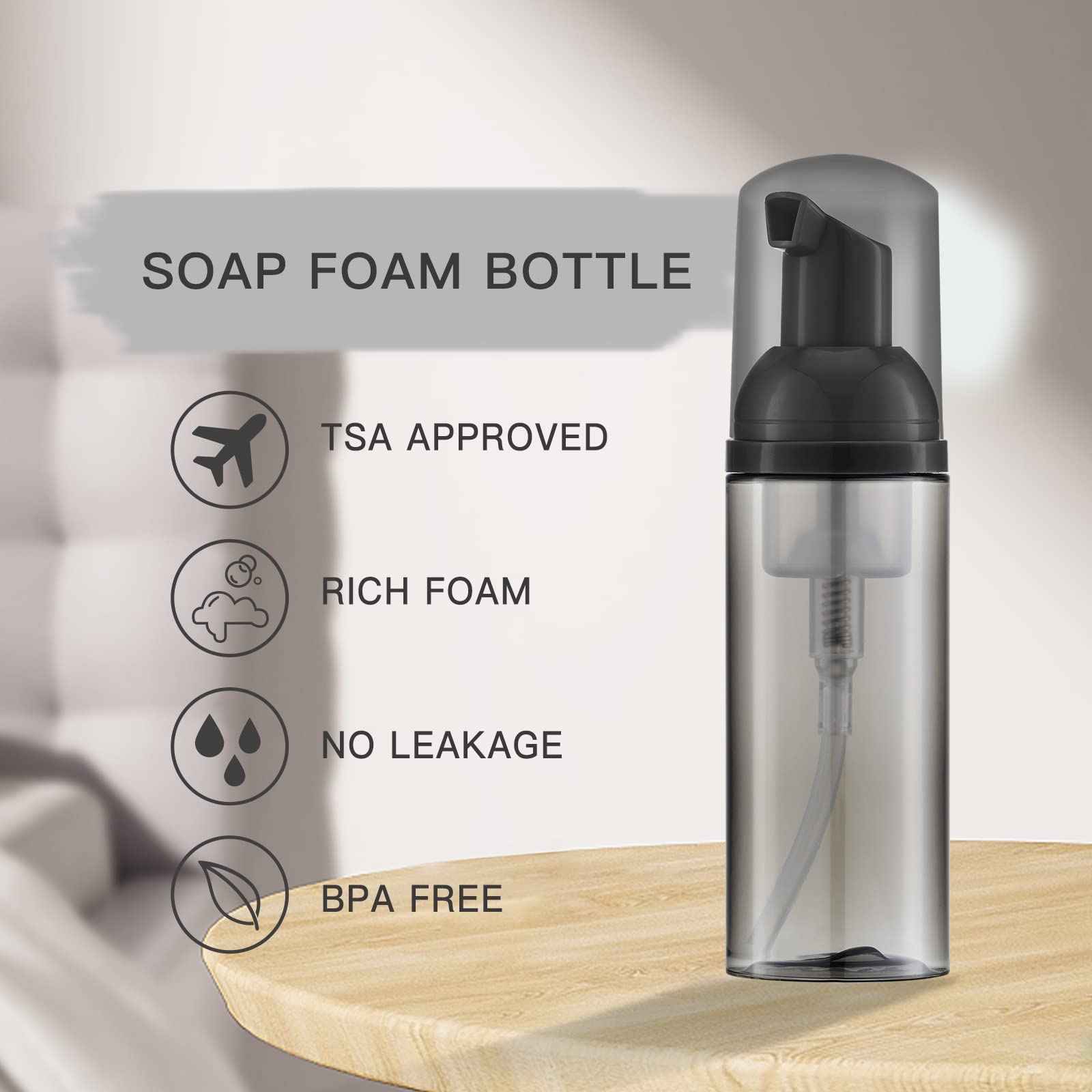 Tekson 30PCS Soap Foam Bottle (2 oz), Empty Travel Foaming Lash Shampoo for Cleanser, Dispenser (Black)