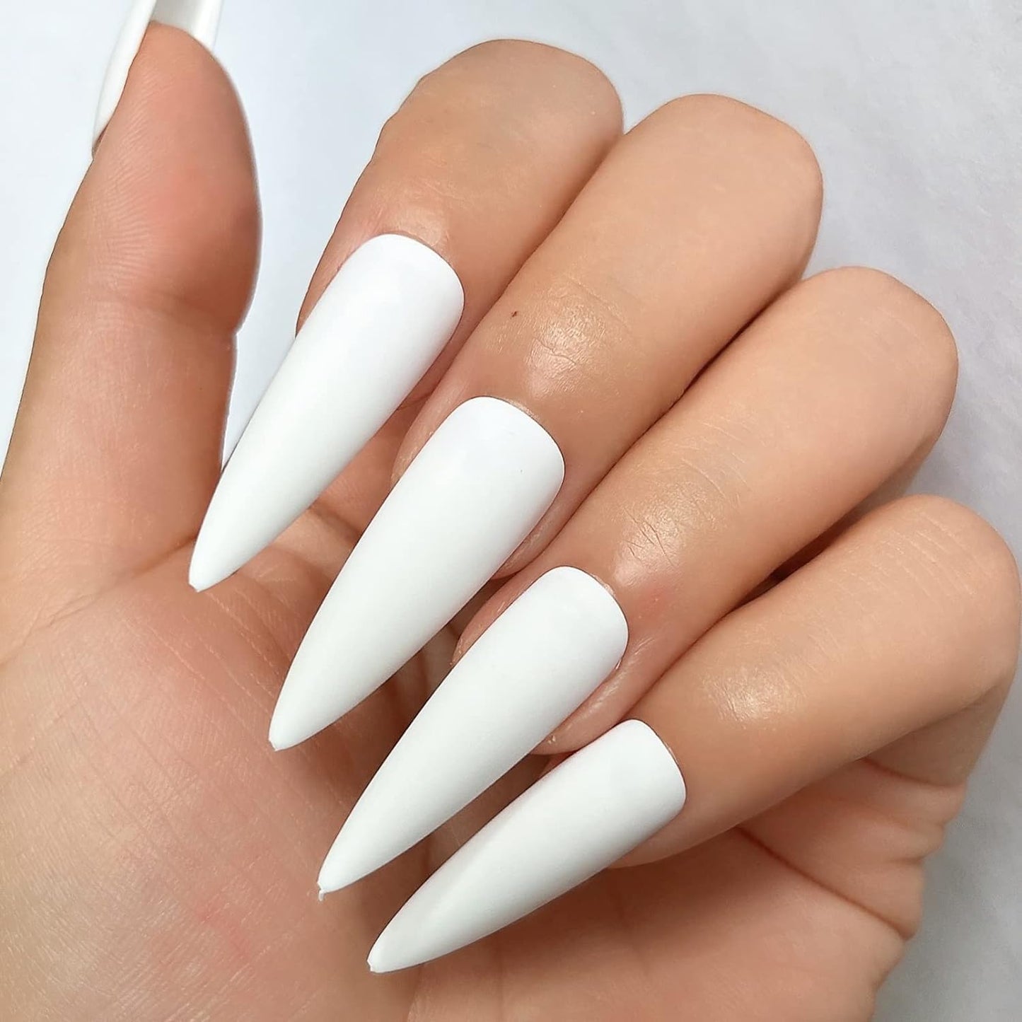 Bellelfin 120pcs Long Press on Nails Stiletto Nails Press on Full Cover Matte Fake Nails Pure Colored Stiletto False Nail Acrylic Glue on Nails for Women Girls,White Nails