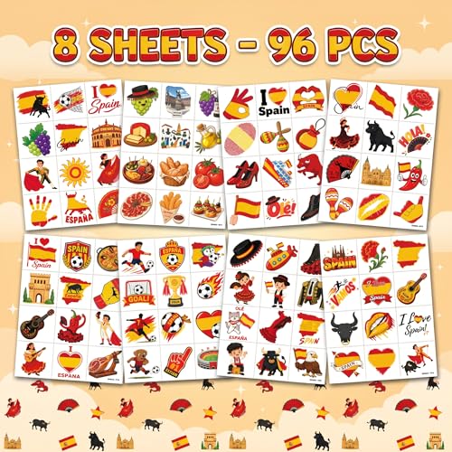 96 Spain Temporary Tattoos for Kids | Party Favors & Rewards