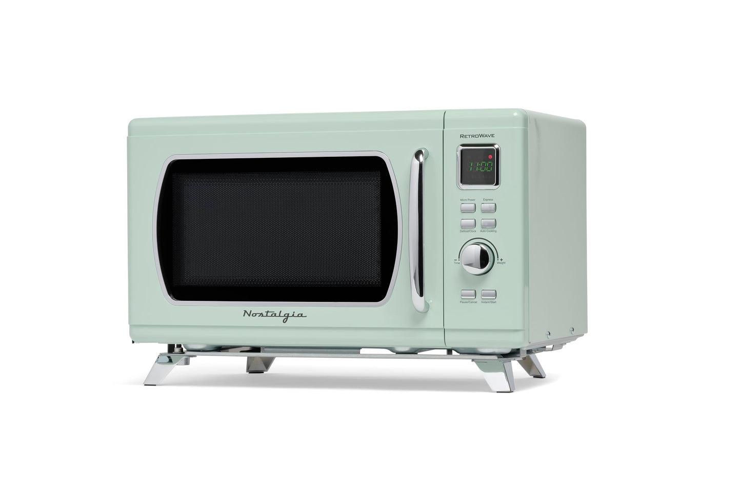 Nostalgia Mid-Century Retro Countertop Microwave Oven - Large 900-Watt - 0.9 cu ft - 8 Pre-Programmed Cooking Settings - Digital Clock - Kitchen Appliances - Seafoam Green