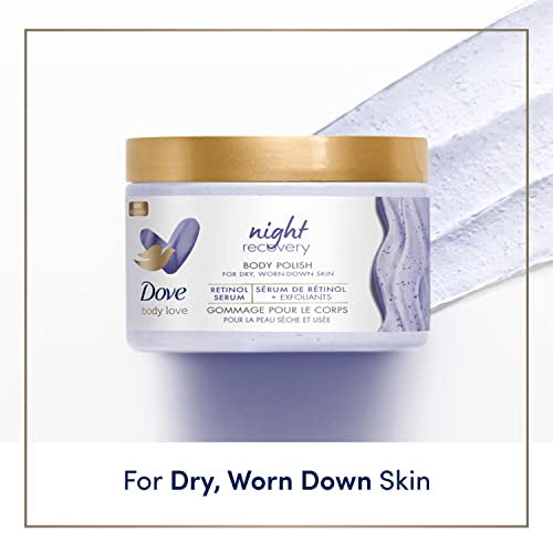 Dove Body Love Body Polish Night Recovery 3 Count for Dry, Worn-Down Skin, Body Scrub with Retinol and Botanical Oils for Silky, Smooth Skin 12 oz