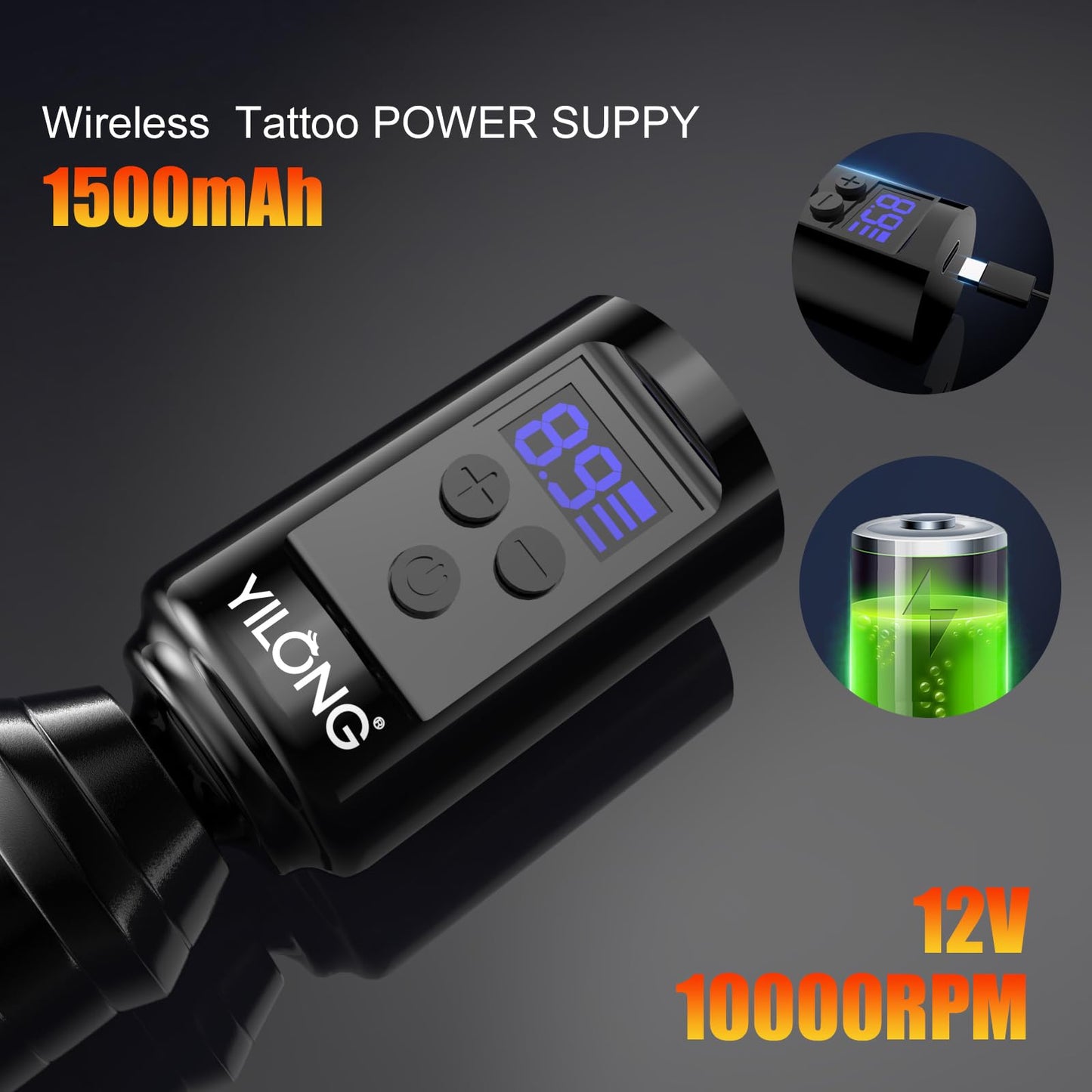 Wireless Tattoo Machine Kit - YILONG Tattoo Guns and Kits with 1500mAh Tattoo Power Supply,Cartridge Needles and Tattoo Ink Set Suitable Temporary Tattoo Starter Kit for Adult Beginners Supplies