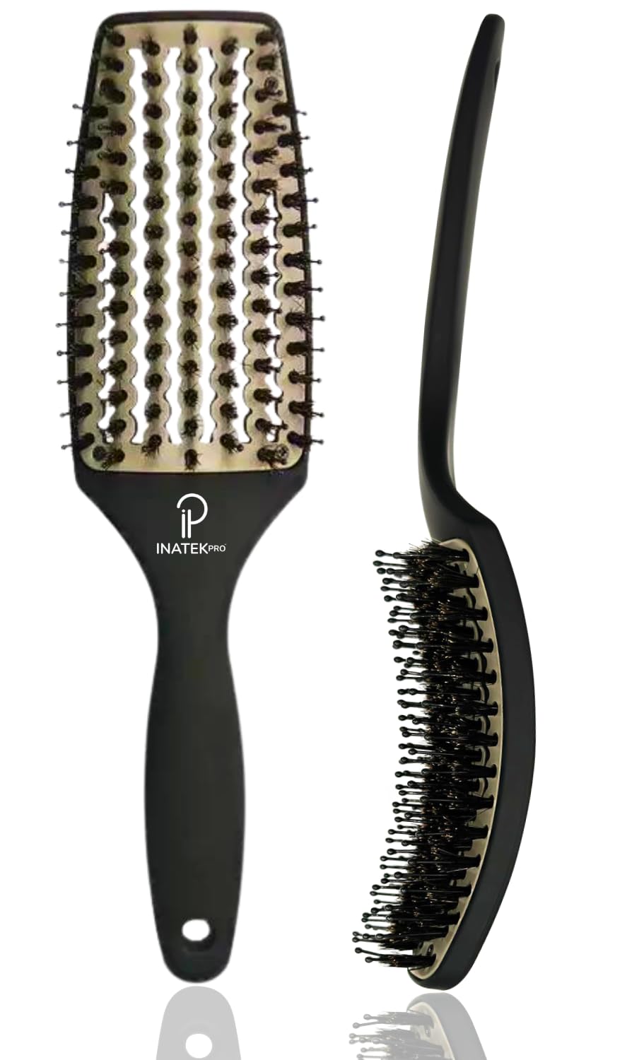 Inatekpro Hair Brush - Curved & Vented Detangler Brush with Boar Bristles - Ideal for All Hair Types, Wet & Dry Hair, Kids, Women & Men