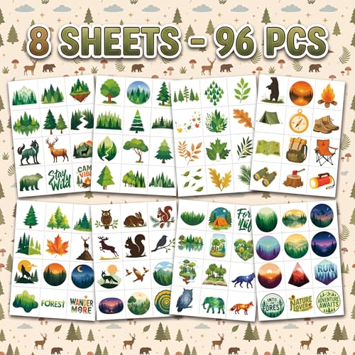 96 PCS Woodland Temporary Tattoos for Kids | Forest Animal Party Favors
