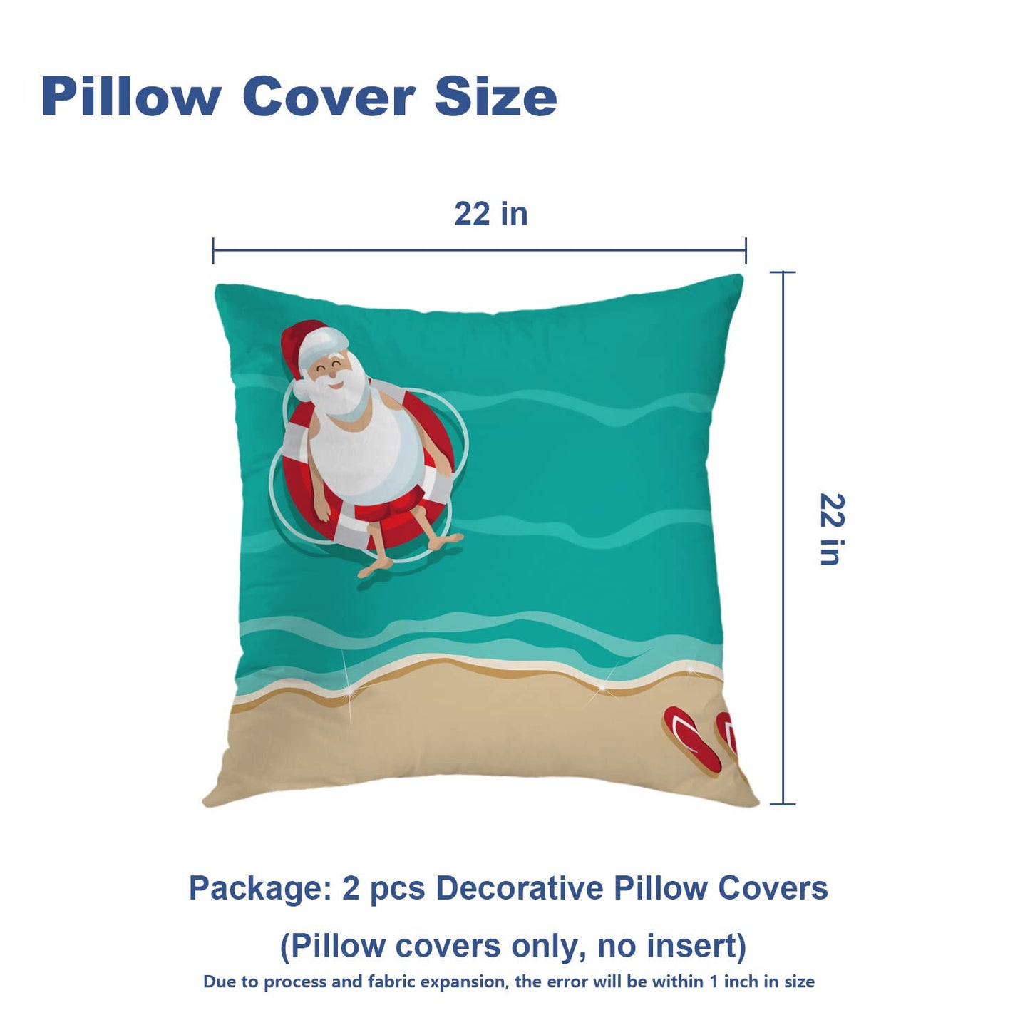 Batmerry Beach Decorative Pillow Covers, 22 x 22 Inch Santa Floating in Lifesaver Beach Double Sided Throw Pillow Covers Sofa Cushion Cover Square 22 Inches(Set of 2)