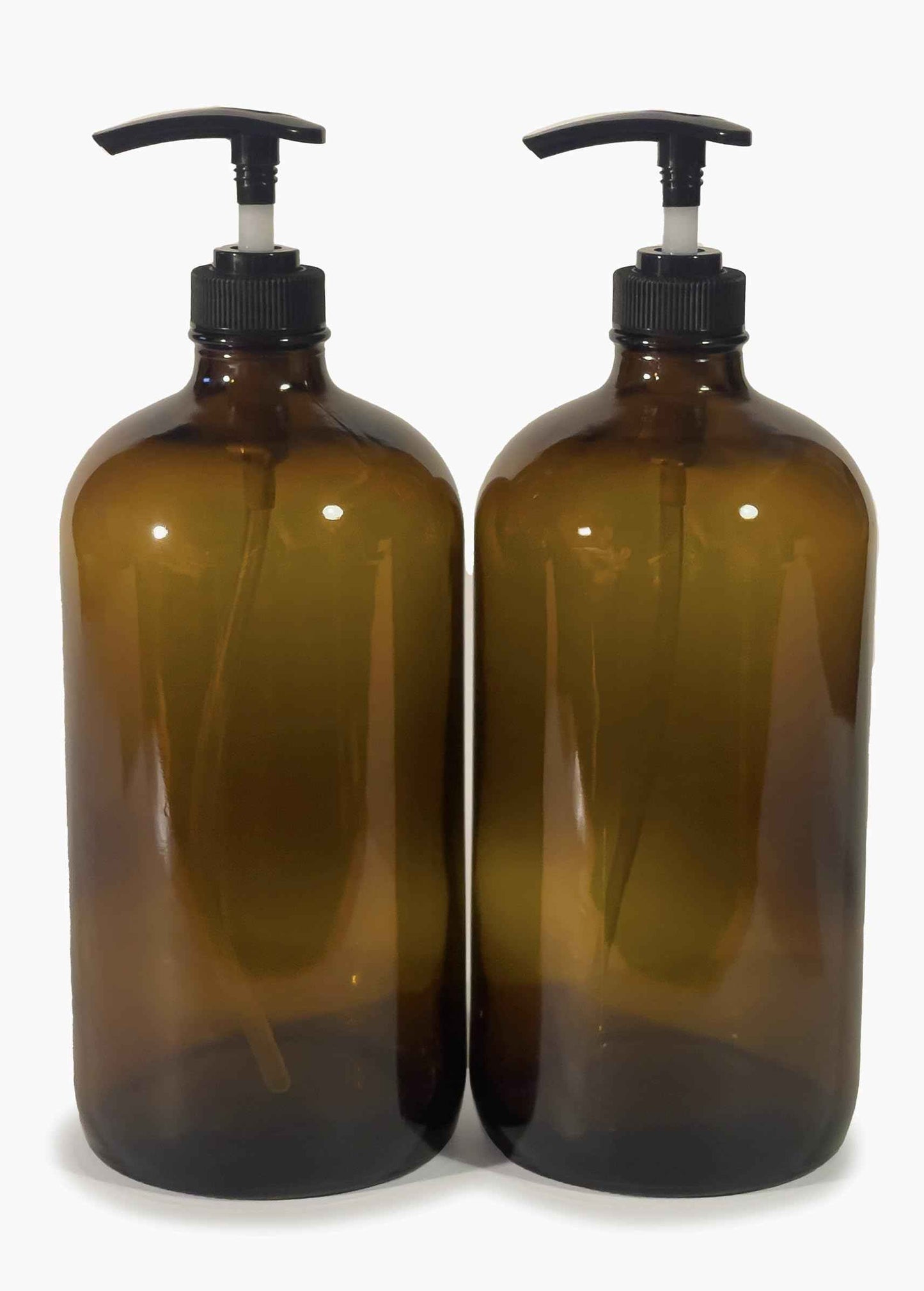 Vivaplex, 2, Large, 32 oz, Empty, Amber Glass Bottles with Black Lotion Pumps