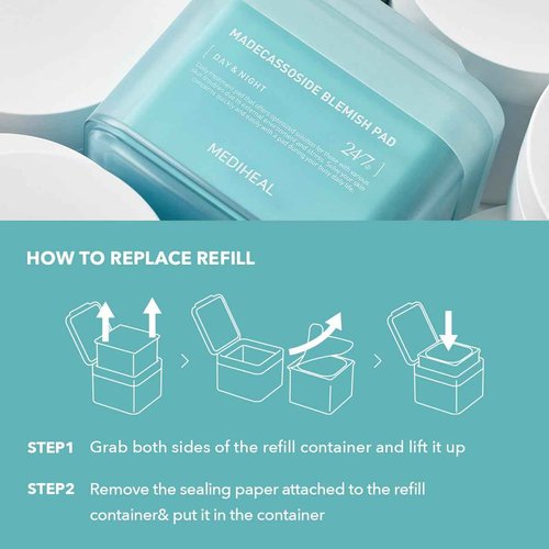 (Only Refill) MEDIHEAL Madecassoside Blemish Pad -Square Cotton Facial Toner Pads with Centella Asiatica&Madecassoside – Anti Blemish Face Pads to Improve Uneven Skin Tone - Vegan Gauze Pads,100 Pads