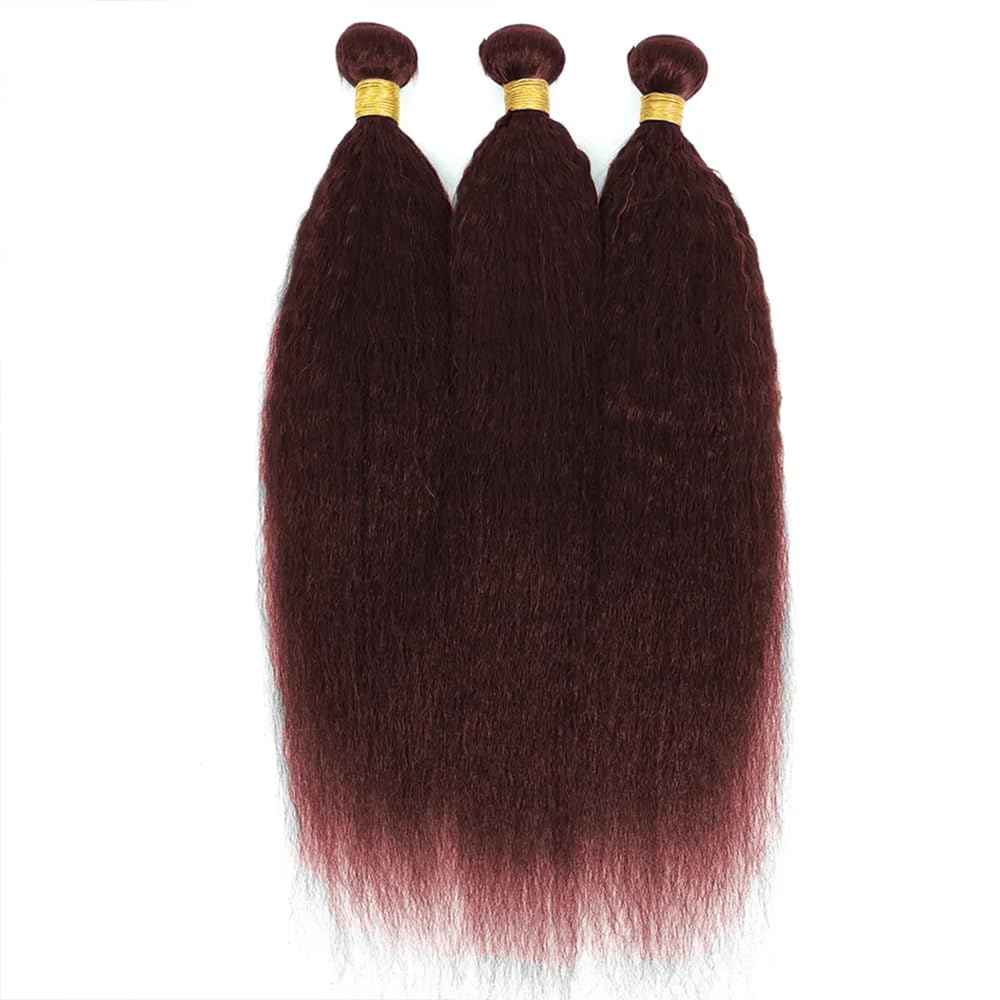 Color 33 Reddish Borwn Yaki Human Hair Bundles Copper Red Yaki Straight Bundles 10 10 10 Inch Double Weft Brazilian Virgin Reddish Brown Kinky Straight Human Hair Extensions
