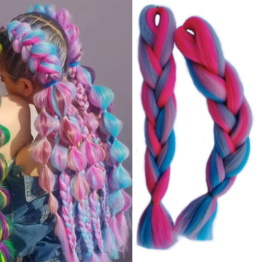 4 Colors Mix Braiding Hair Extensions Synthetic Jumbo Hair for Crochet 2 Pieces Box Braids Twist Braid (Sky Blue-Light Grey-Red-Pink)