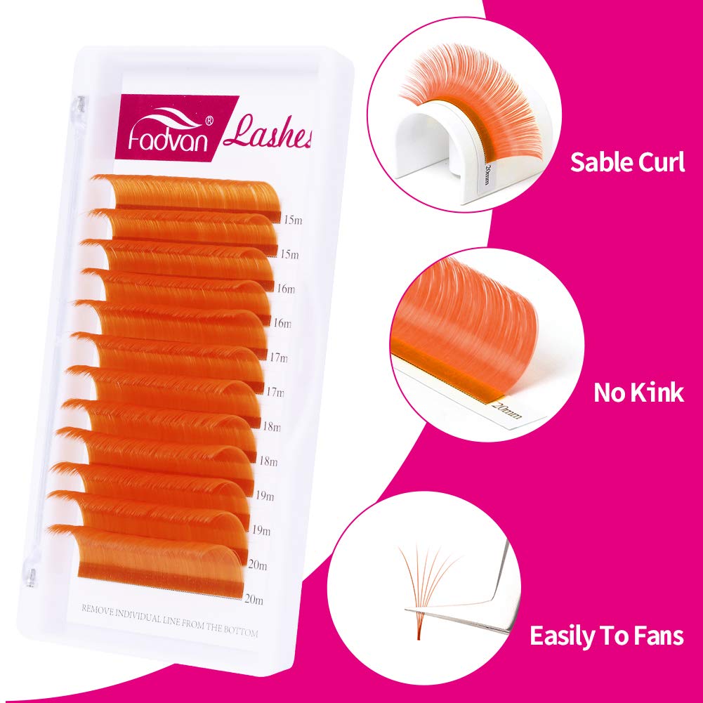 Volume Lash Extensions C Curl 0.07 Mixed Tray 15-20mm Color Lashes Extensions Orange Eyelash Extensions Easy Fan 3D-10D Rapid Blooming Lashes by FADVAN (Orange-C, 15-20mm)