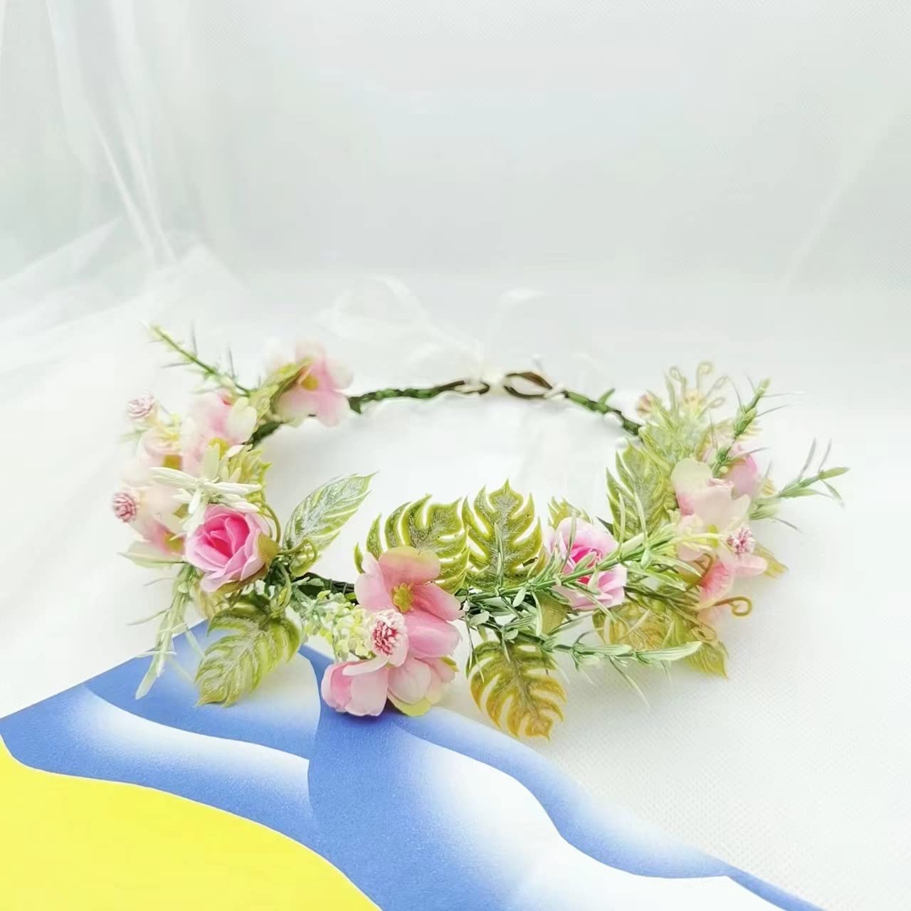 JSBH 2pcs Flower Crown Headband for Women and Girls - Perfect for Weddings, Festivals, and Parties (Green - Dancing Lady Orchids)