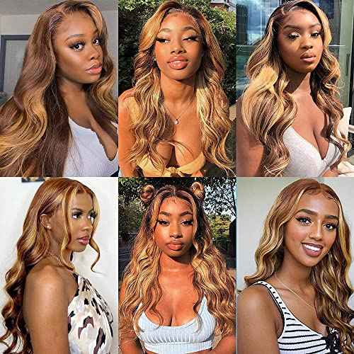 P4/27 Highlight Blonde Bundles Human Hair Body Wave Bundles Human Hair 20 20 20 Inch Brazilian Hair 3 Bundle Brown Unprocessed Virgin Remy Hair Extensions 50 Gram Per Bundle