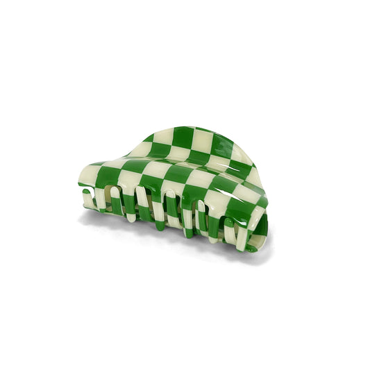 Two Oh One Checkered Hair Clip Claw Acrylic Strong Hold Women's Accessory for all Hair Type, Green