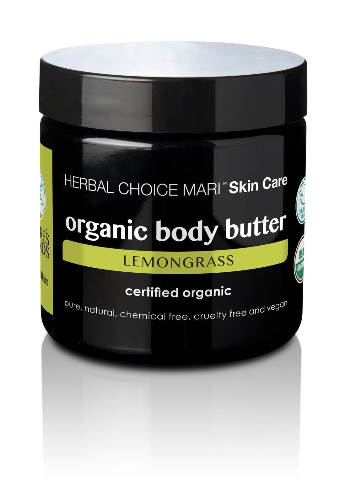 Nature's Brands Organic Body Butter by Herbal Choice Mari (Lemongrass, 4 Fl Oz Jar) - No Toxic Synthetic Chemicals