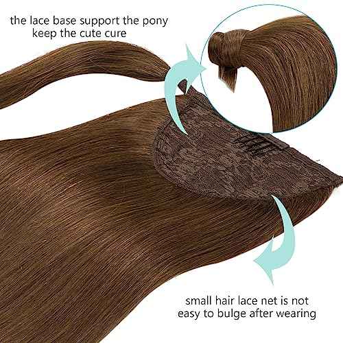Loxxy Human Hair Ponytail Wrap Around Ponytail Extension Real Human Hair Chocolate Brown Clip in Pony Tails Hair Extensions Human Hair Long Straigth with Magic Paste 16 Inch 80g