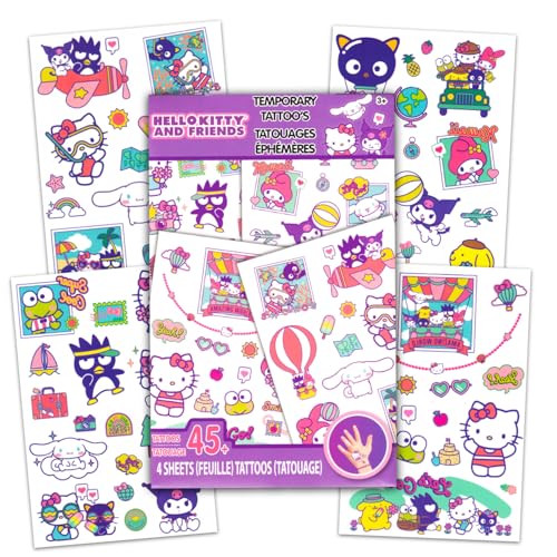 Hello Kitty Temporary Tattoo Set - Bundle with 90+ Hello Kitty and Friends Temporary Tattoos Plus Stickers, More | Sanrio Party Favor Supplies for Kids, Girls