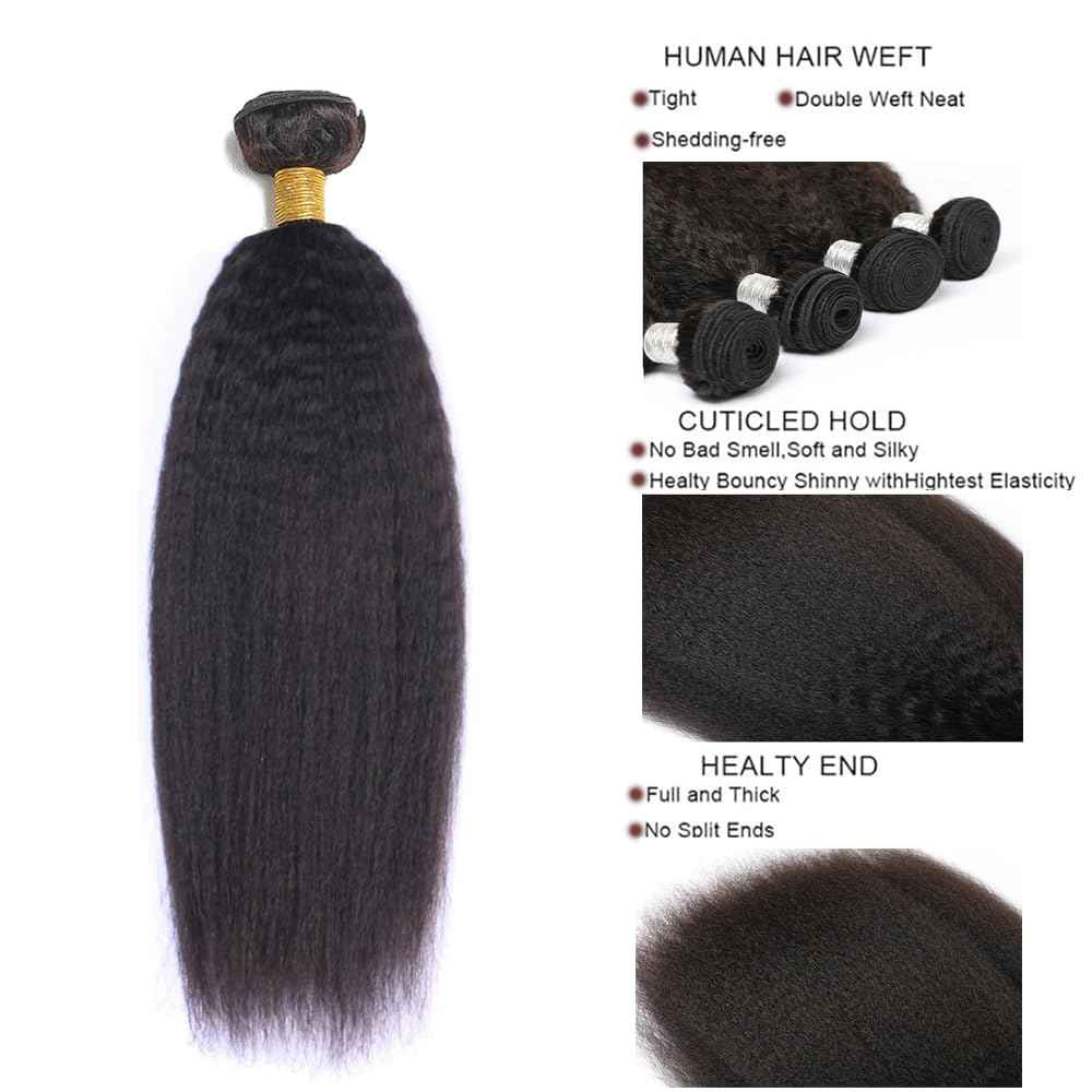 Kinky Straight Bundles 30 30 30 Inch Yaki Straight Human Hair Bundles Natural Black Yaki Bundle Human Hair Unprocessed Brazilian Virgin Remy Hair Extensions Deals