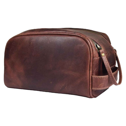 Hindoro 10" Premium Leather Toiletry Travel Pouch Bag With Waterproof Lining | King-Size Handcrafted Vintage Dopp - Kit Leather Goods (Dark Brown)