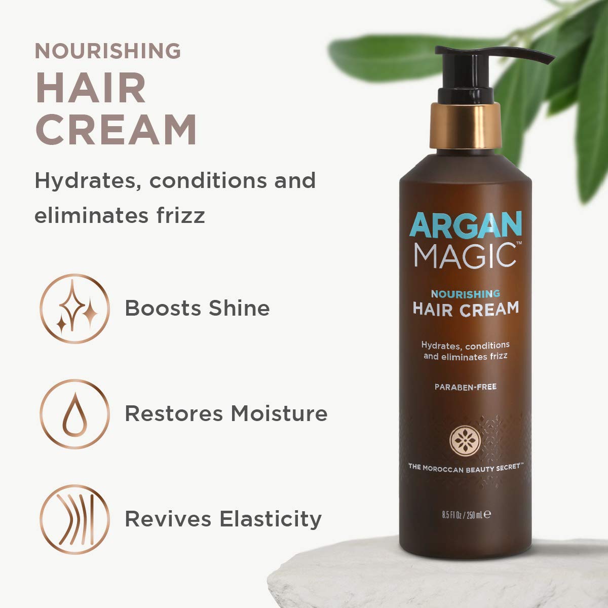 Argan Magic Nourishing Hair Cream - Hydrates, Conditions, and Eliminates Frizz for All Hair Types | Seals in Shine | Made in USA, Paraben Free, Cruelty Free (8.5 oz)