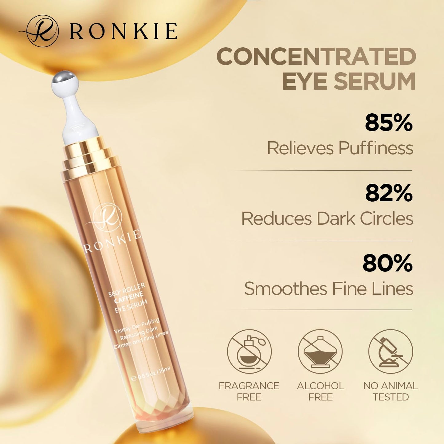 5% Caffeine Eye Cream with 360° Roller: Eye Cream for Dark Circles and Puffiness - Under Eye Serum Hydrate Eye Area - Reduce Wrinkles and Fine Lines