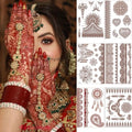 Temporary Henna Tattoo Stickers - Indian Flower Pattern Fake Tattoos for Women Body Arms Legs Hands, Halloween Costume Cosplay Wedding Beach Party Decorations 6 Pcs