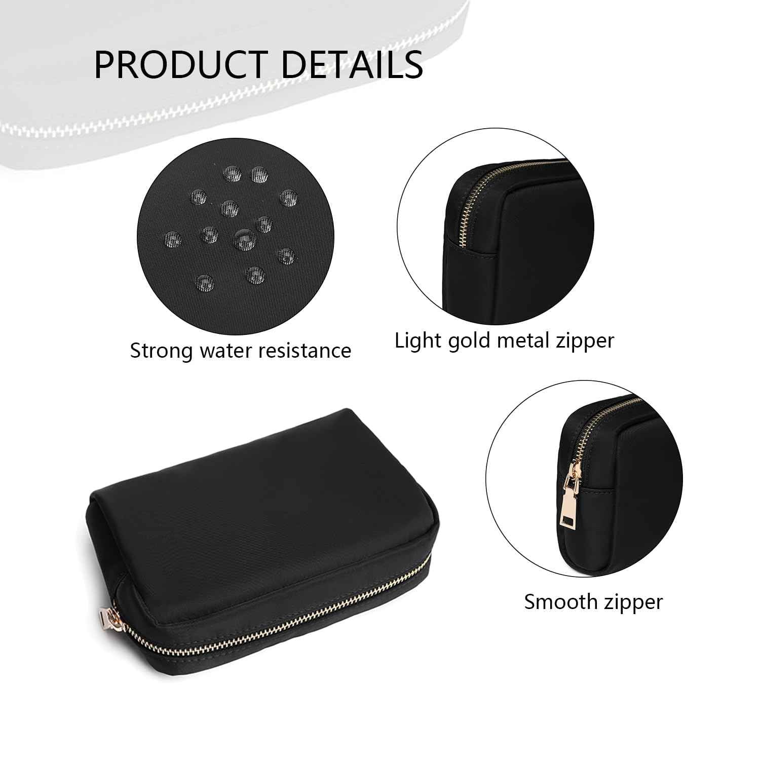 YONBEN Waterproof Makeup Bag Large Capacity Women's Classic Black Wash Bag Adjustable Partition Wash Bag Brush and Cosmetic Carrying Bag…